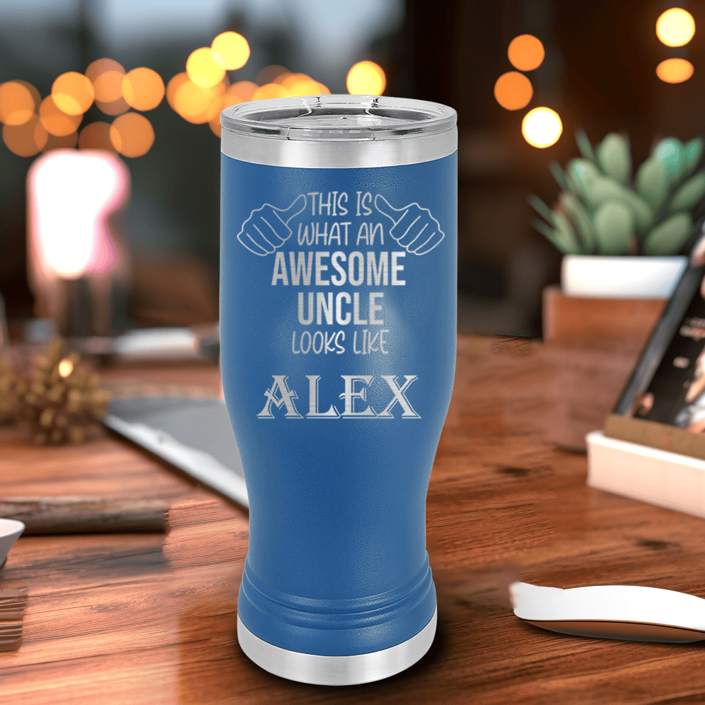 Blue Uncle Travel Mug With Handle With Awesome Uncle Looks Like Design