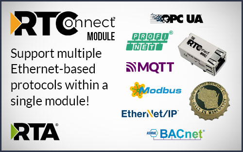 This module makes adding EtherNet/IP, Modbus TCP, BACnet/IP, MQTT, PROFINET & OPC UA protocols to your devices easy.